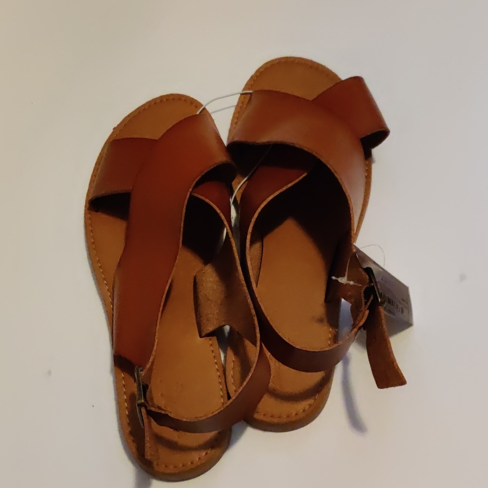 Sarina cross band slide sandals Cognac